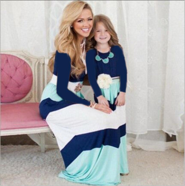 Family Matching Stitching Contrast Parent-child Long-sleeved Dress - MomyMall Type1 / S