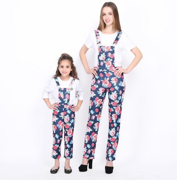 Family Spring Parent-child One-piece Printed Overalls Pants