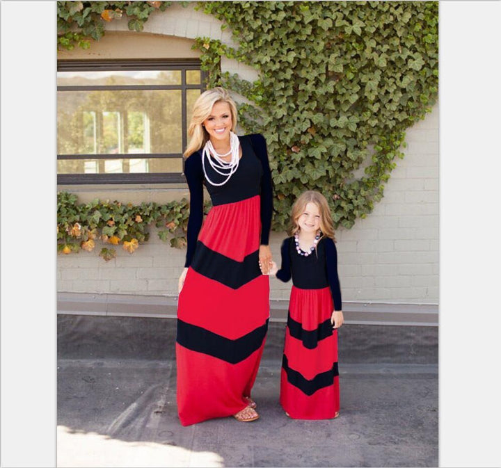 Family Matching Stitching Contrast Parent-child Long-sleeved Dress - MomyMall Type3 / S