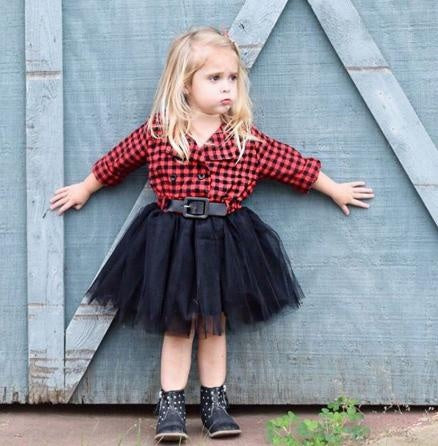 Girls Long Sleeve Plaid Tulle Patchwork Christmas Dress For 2-7T - MomyMall 3T