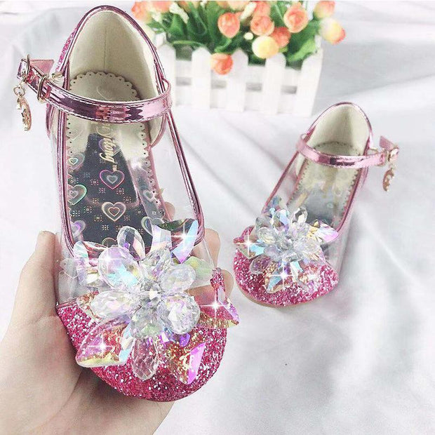 Kid Girl Princess Shoes Glass Crystal Shoes - MomyMall Pink / US8/EU24/UK7Toddle