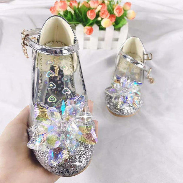 Kid Girl Princess Shoes Glass Crystal Shoes - MomyMall Silver / US8/EU24/UK7Toddle