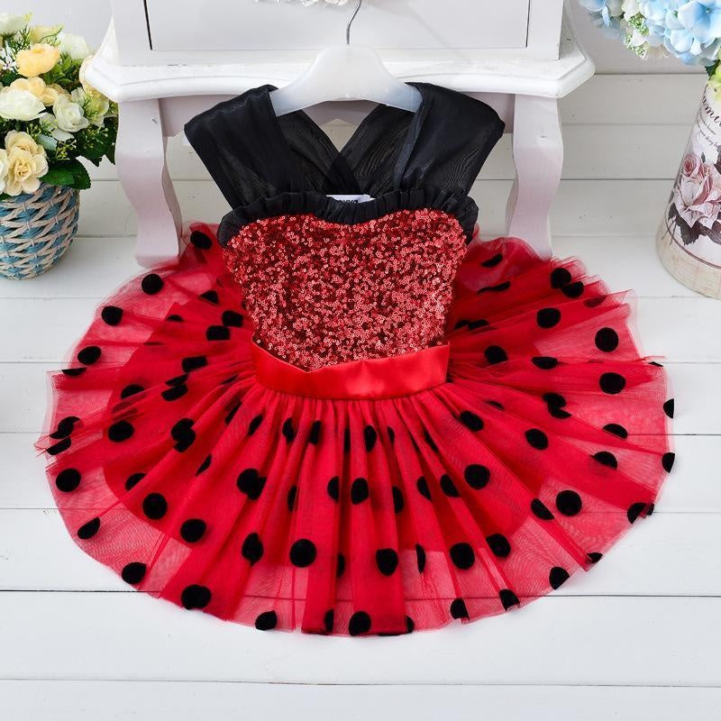 Kids Girls Red Dot Birthday Party Christmas Dress