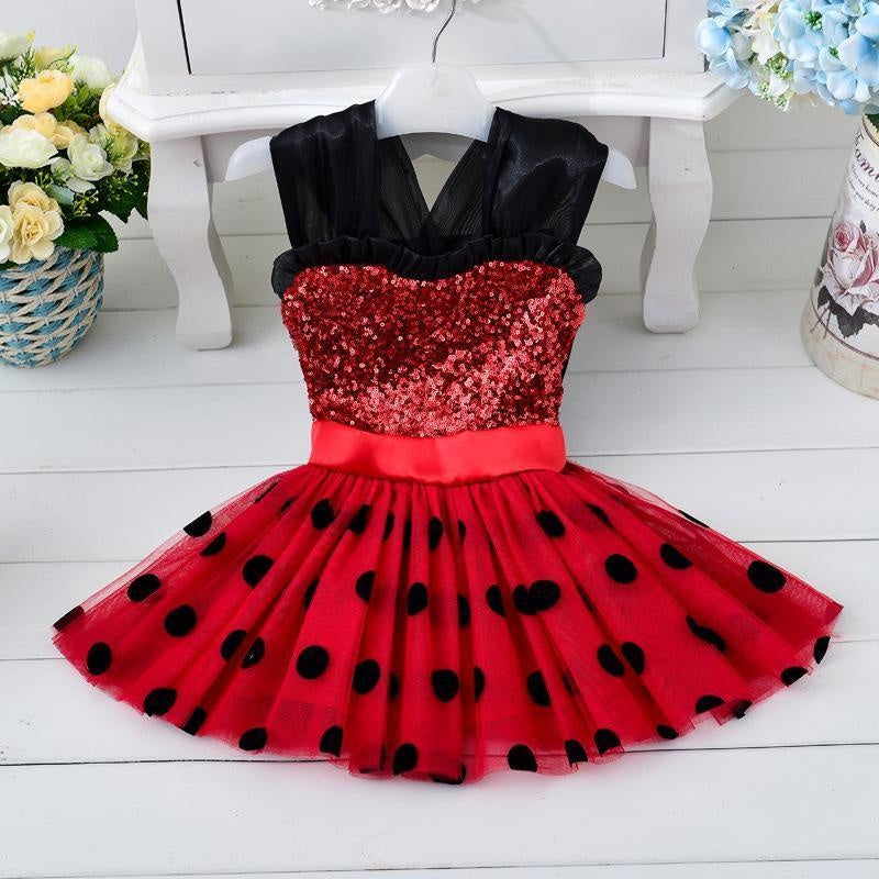 Kids Girls Red Dot Birthday Party Christmas Dress