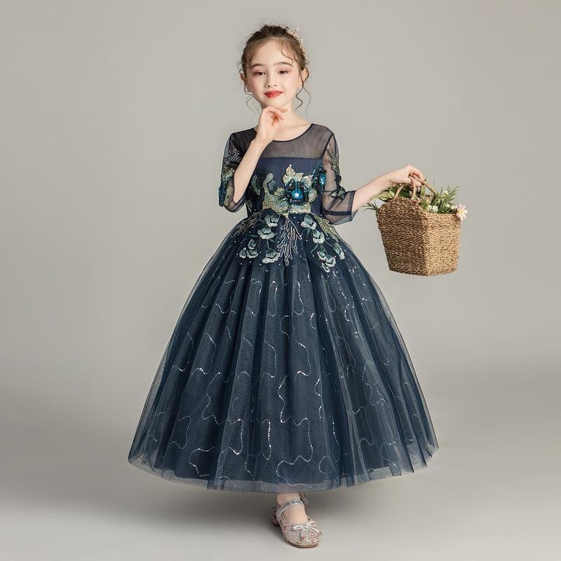 Sequins Flower Girls Floral Host Celebration Party Princess Dresses - MomyMall