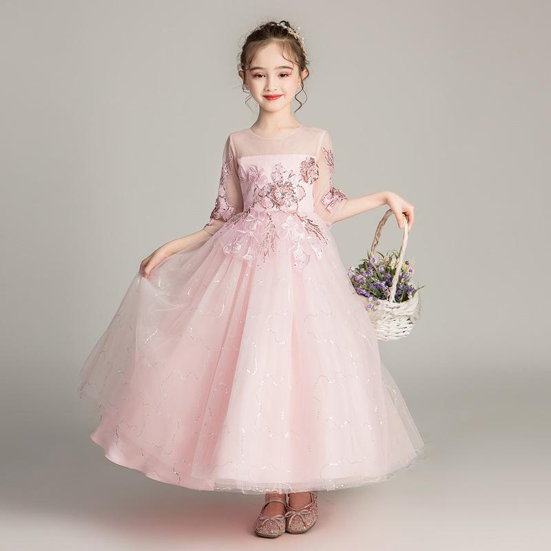 Sequins Flower Girls Floral Host Celebration Party Princess Dresses - MomyMall