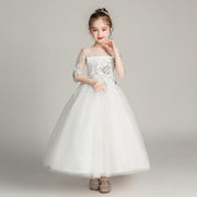 Sequins Flower Girls Floral Host Celebration Party Princess Dresses - MomyMall White / 5-6 Years