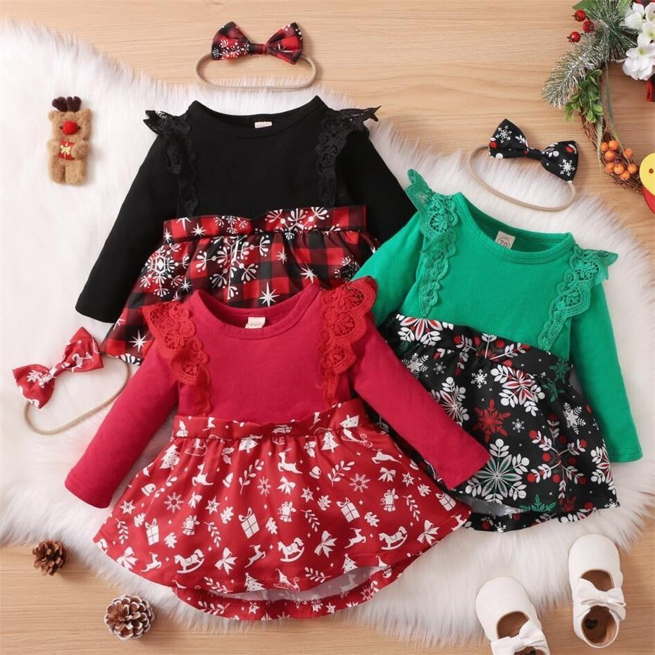 2PCS Christmas Printed Baby Romper Set - MomyMall