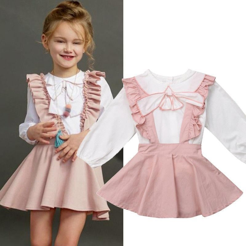 Kids Girl Bow-knot Long Sleeve Pink Outfit 2PCS - MomyMall 6-12M