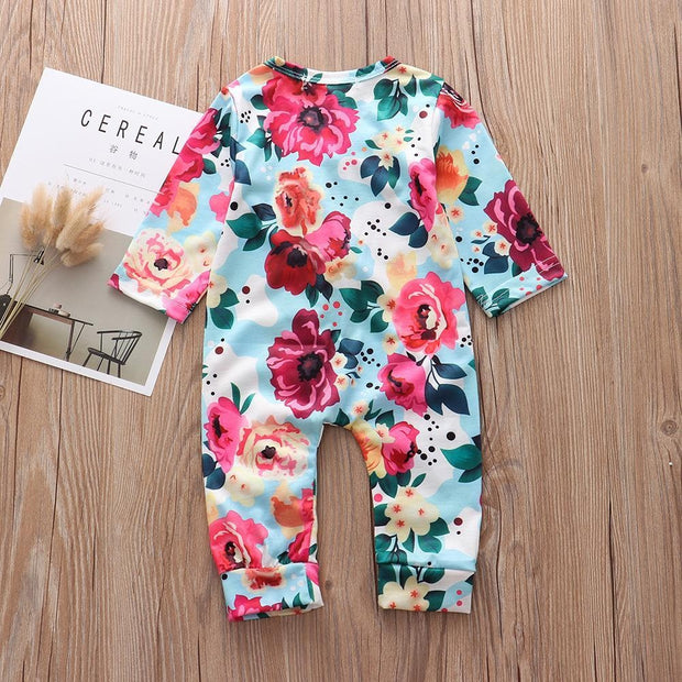 Girls Floral One-piece Suit Lace Long-sleeved Romper