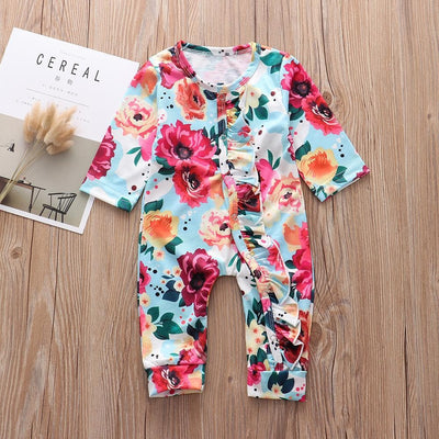 Girls Floral One-piece Suit Lace Long-sleeved Romper