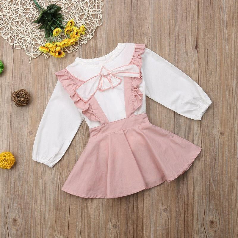 Kids Girl Bow-knot Long Sleeve Pink Outfit 2PCS - MomyMall