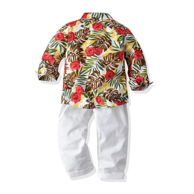 Baby Boy Set Suits Printed Floral Bow Tie 2 Pcs Suits