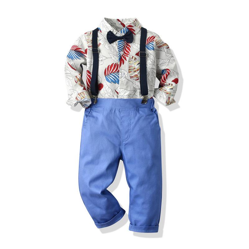 Gray Printed Long-sleeved Suspenders Baby Boy 2 Pcs Set suits - MomyMall