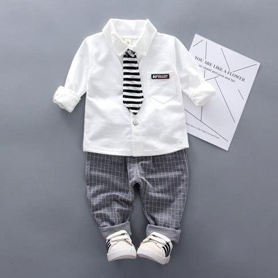 Boys Long Sleeves Autumn Spring Bow Tie Casual Set 2 Pcs