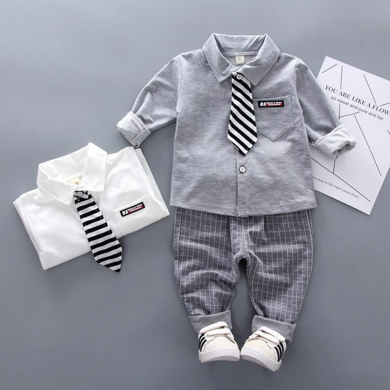 Boys Long Sleeves Autumn Spring Bow Tie Casual Set 2 Pcs