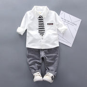 Boys Long Sleeves Autumn Spring Bow Tie Casual Set 2 Pcs