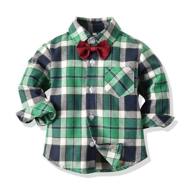 Baby Boy Bow Tie Long Sleeve Plaid Christmas Set 2 Pcs suits