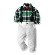 Baby Boy Bow Tie Long Sleeve Plaid Christmas Set 2 Pcs suits