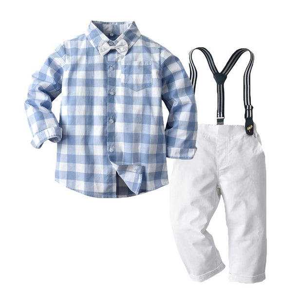 Autumn Cotton Plaid Long Sleeves Baby Boy Set 2 Pcs Formal Christmas Suits - MomyMall Blue / 6-12 Months