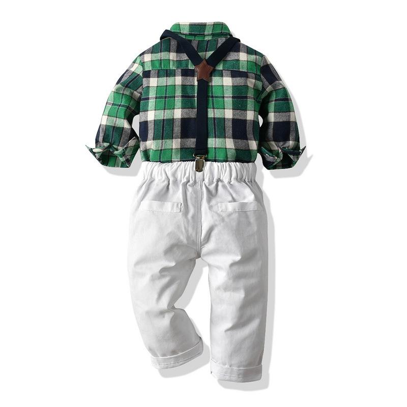 Baby Boy Bow Tie Long Sleeve Plaid Christmas Set 2 Pcs suits