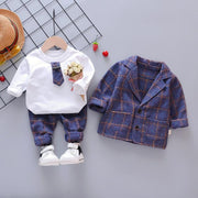 Boy Suit Autumn Plaid Long Sleeves Fashion 3 Pcs Set - MomyMall Purple / 9-12Month