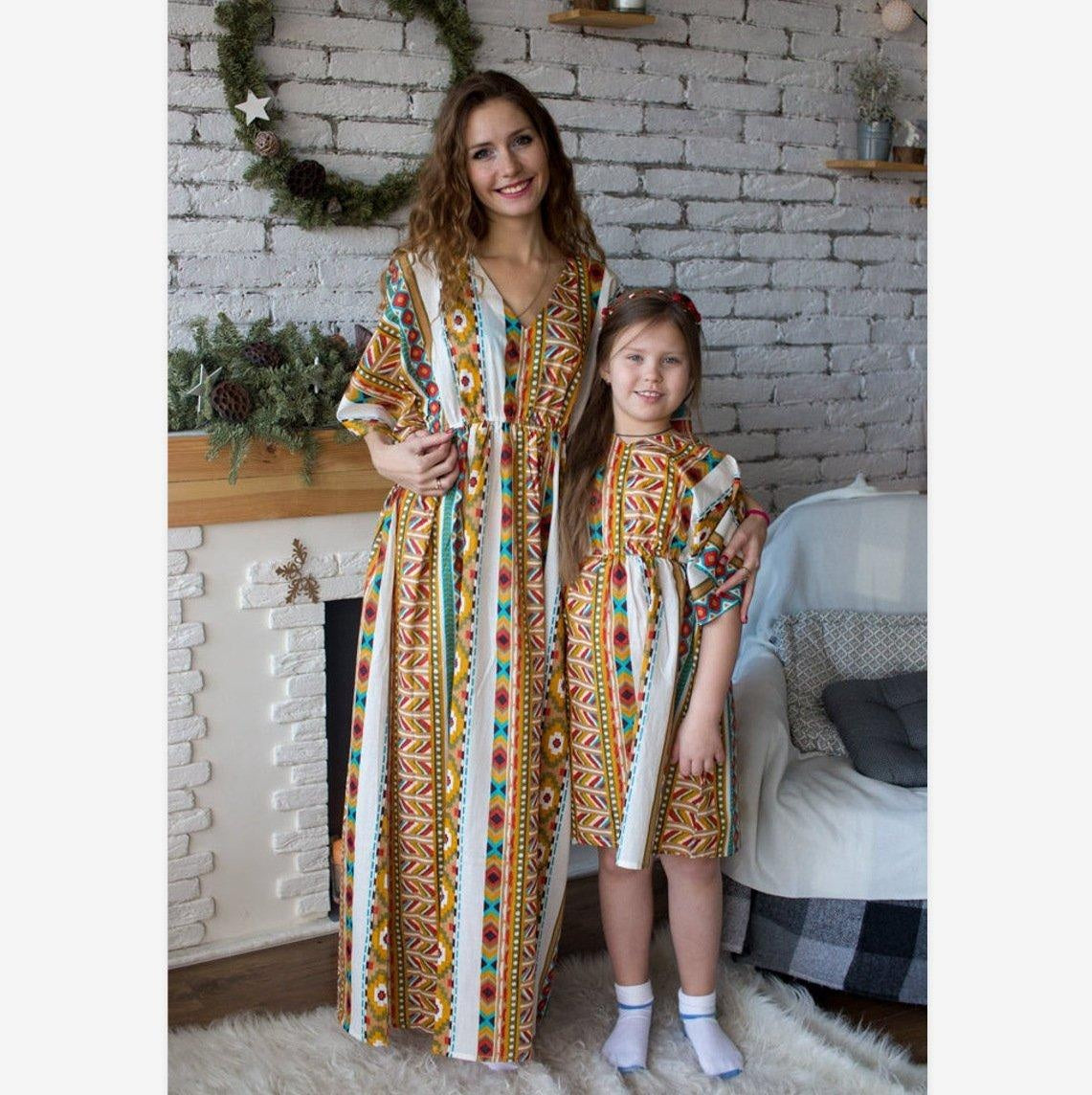 Family Matching Geometric Print Parent-child Dress - MomyMall Type1 / S