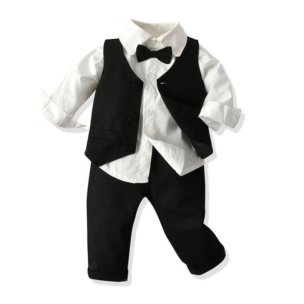 Baby Boy Bow Tie Vest 3 Pcs Formal Set Suits - MomyMall Black / 6-12 Months