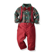 Plaid Lattice Red Bow Tie Baby Boy 2 Pcs Set suits - MomyMall Green / 3-6 Months