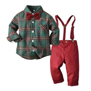 Plaid Lattice Red Bow Tie Baby Boy 2 Pcs Set suits - MomyMall