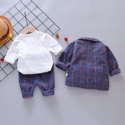 Boy Suit Autumn Plaid Long Sleeves Fashion 3 Pcs Set - MomyMall