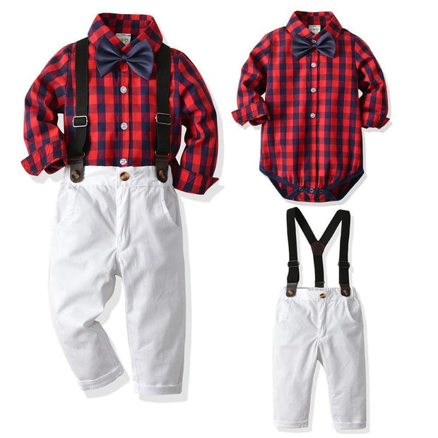 Baby Boy Set Host Banquet Christmas Plaid 2 Pcs Suits - MomyMall Red / 6-12 Months