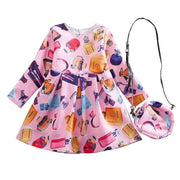 Girl Perfume Printed Princess Dress with bags 2 Pcs