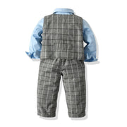 Fashion Suit Baby Boy Plaid Formal 3 Pcs Set