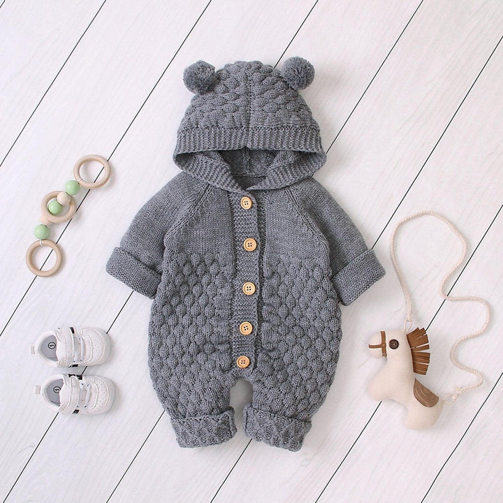 Bear Design Winter Hooded Knitting Jumpsuit - MomyMall 0-3 Months / Grey