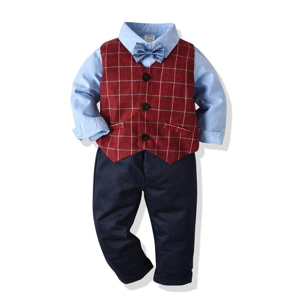 Bow Tie Striped Suit Baby Boy Set Christmas Plaid 2 Pcs - MomyMall Blue / 6-12 Months