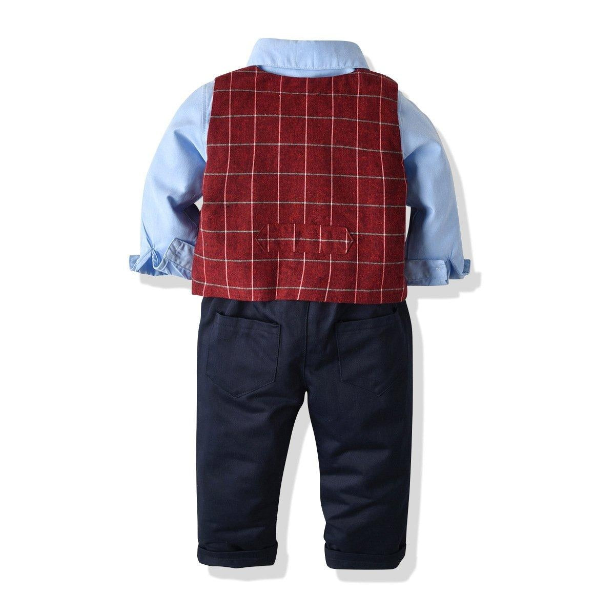 Bow Tie Striped Suit Baby Boy Set Christmas Plaid 2 Pcs - MomyMall