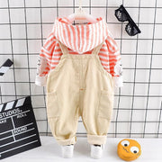 Boys Girls Bib Boys Striped Hooded Long Sleeve 2 Pcs Set