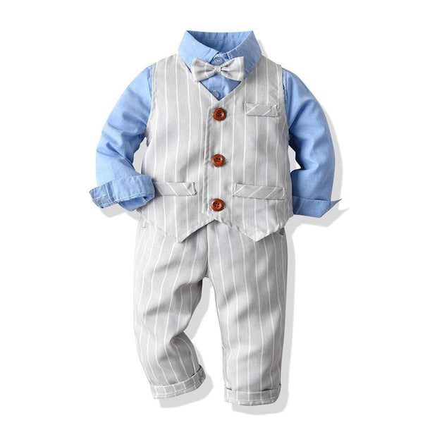 Blue Bow Tie Striped Suit Baby Boy Set 2 Pcs suits