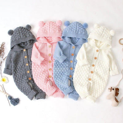 Bear Design Winter Hooded Knitting Jumpsuit - MomyMall