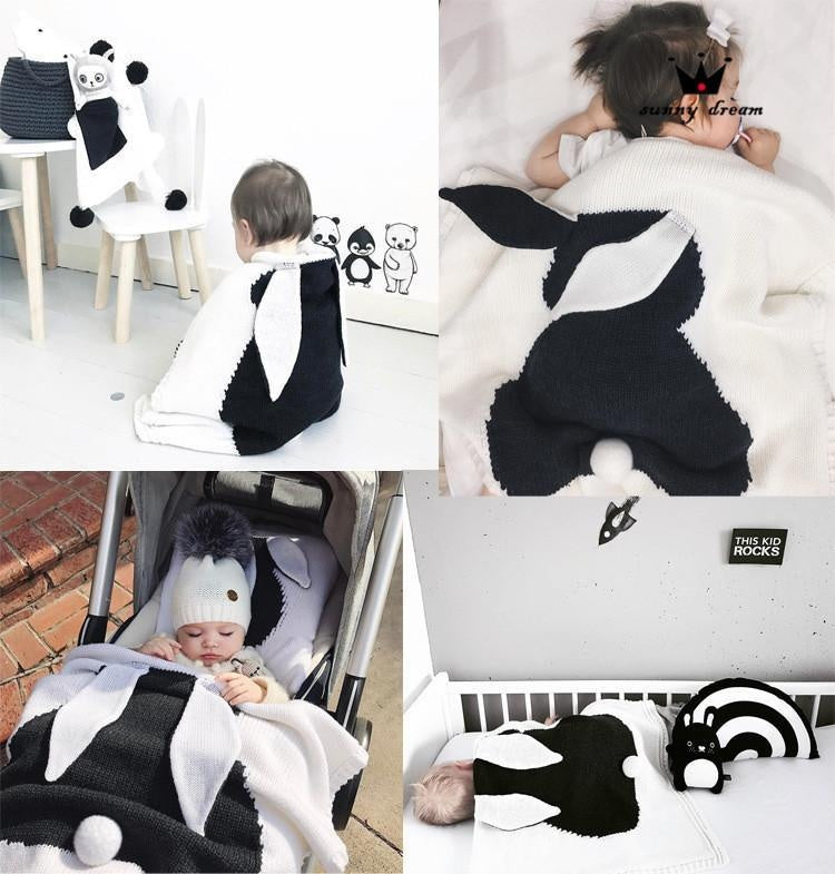 Kid Air Conditioning Blanket Knitting Cute Rabbit Wool Quilt - MomyMall White