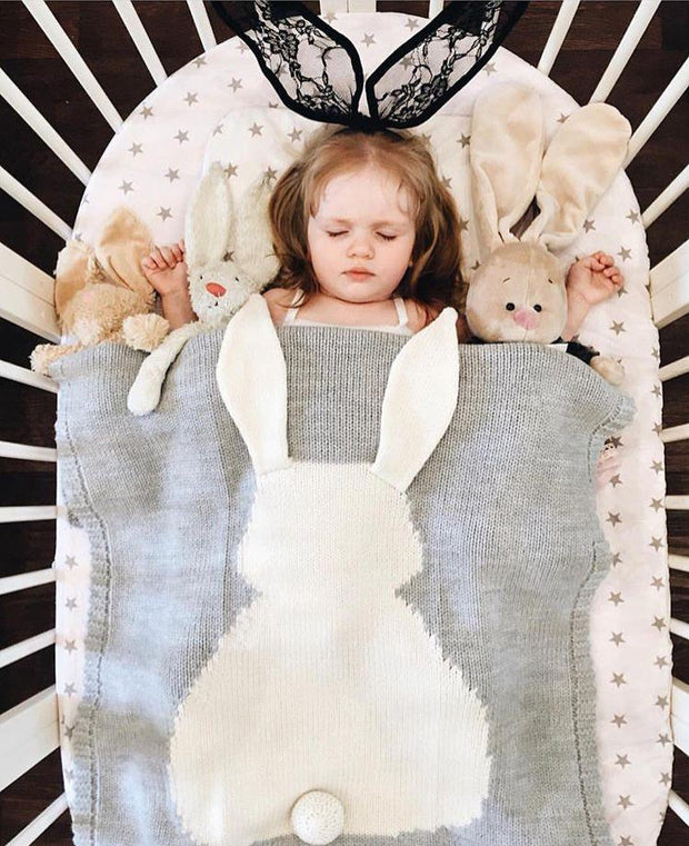 Kid Air Conditioning Blanket Knitting Cute Rabbit Wool Quilt - MomyMall Gray