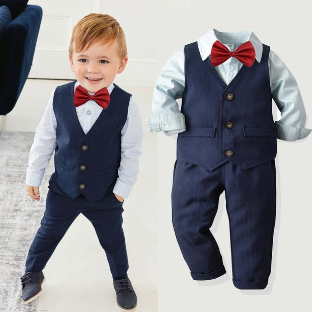 Fashion Gentleman Kids Baby Boys Sets Formal Wear Suits 4 Pcs - MomyMall Navy / 1-2 Years