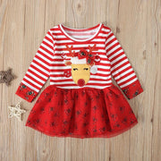 Kids Girl Spring Long Sleeve Striped Fashion Christmas Dresses - MomyMall Red / 80cm:6-12months
