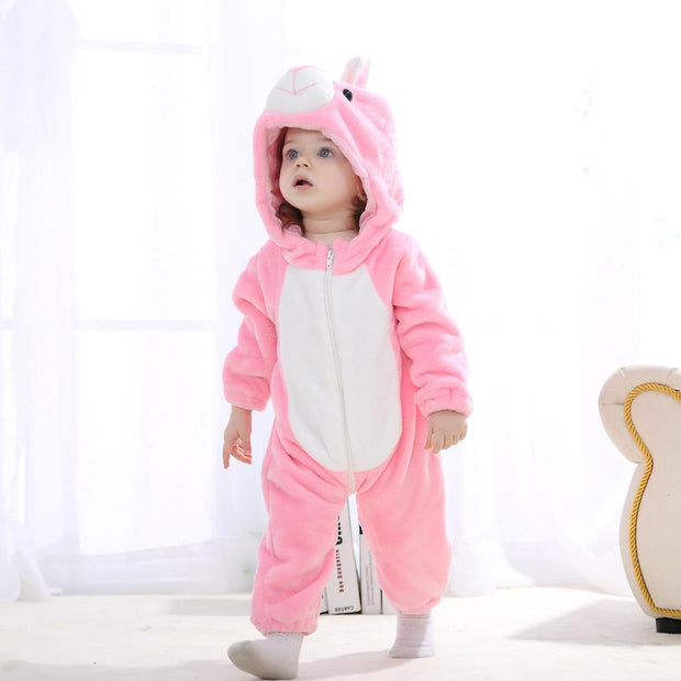 Baby Clothes Fall Style Animal Jumpsuit Flannel Crawl Pajamas For 0-5 years - MomyMall Pink Rabbit / 0-6 Months