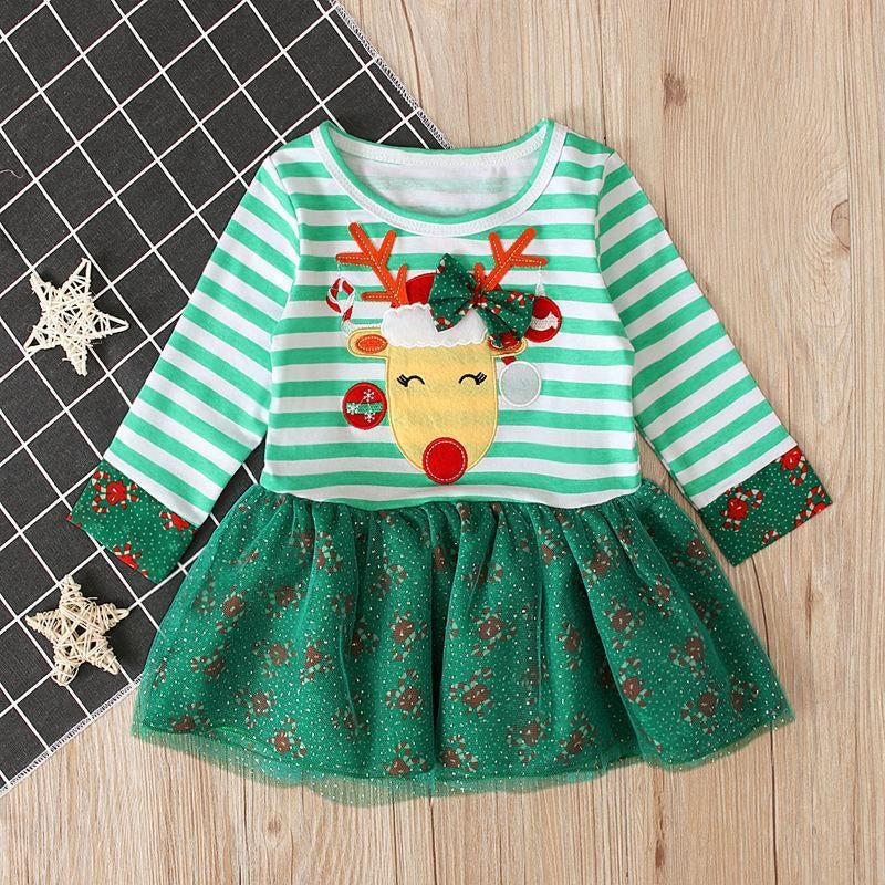 Kids Girl Spring Long Sleeve Striped Fashion Christmas Dresses - MomyMall