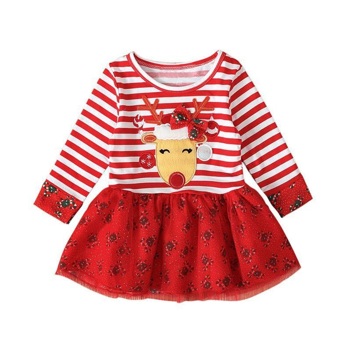 Kids Girl Spring Long Sleeve Striped Fashion Christmas Dresses - MomyMall