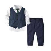 White Woven Baby Boy Formal Gentleman 3 Pcs Set Suits - MomyMall White / 6-12 Months