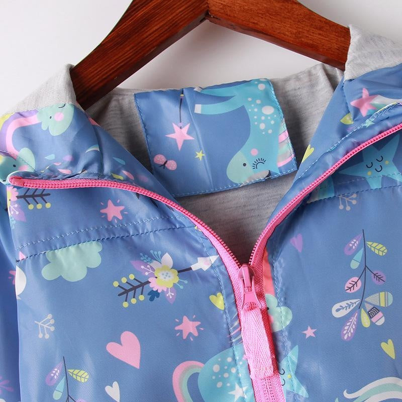 Print Cartoon Girls Unicorn Hooded Zipper Jacket Coat - MomyMall