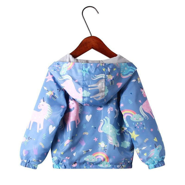 Print Cartoon Girls Unicorn Hooded Zipper Jacket Coat - MomyMall